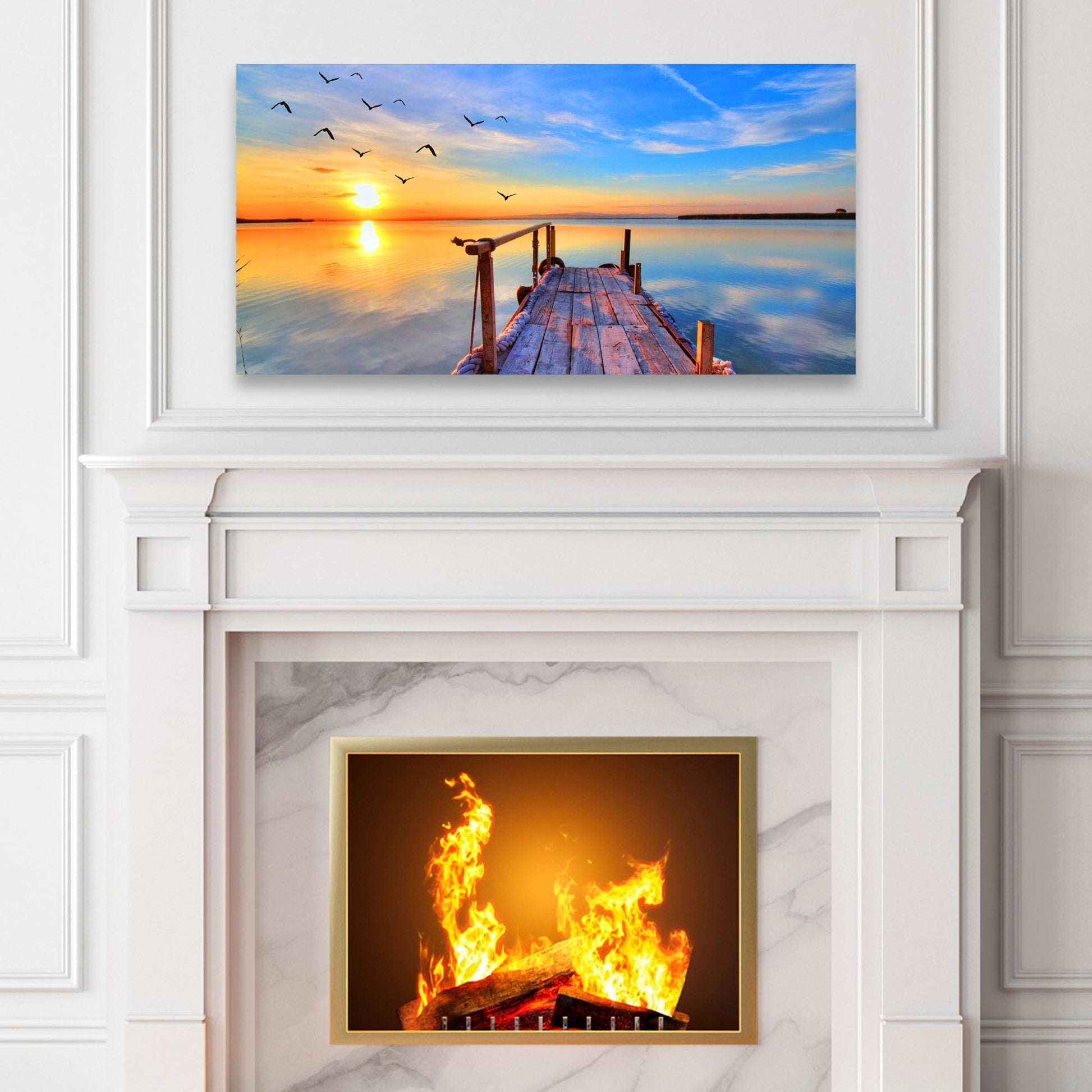 Dock Sunset View Canvas Wall Art