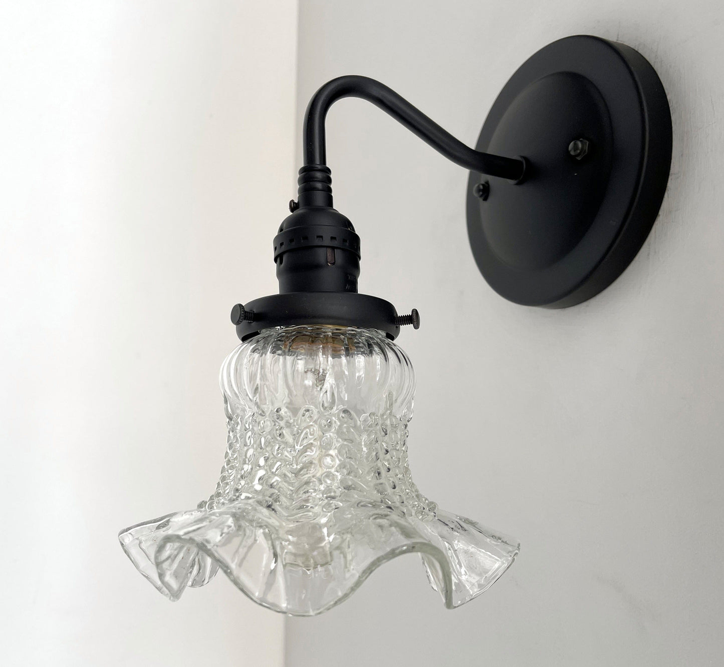 Sweet Ruffle Antique 1950's Glass Wall Sconce Light Fixture