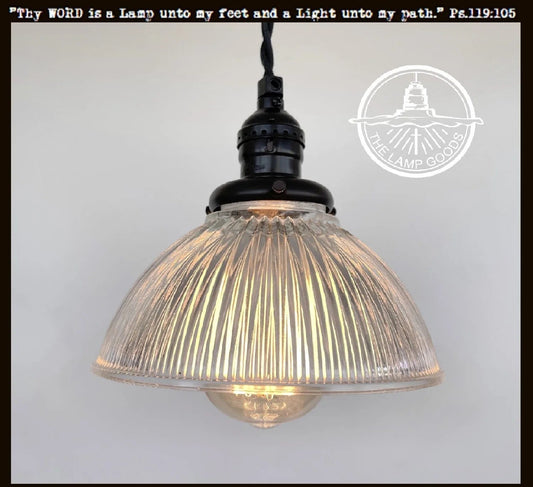 Factory Antique Glass Holophane Pendant Light