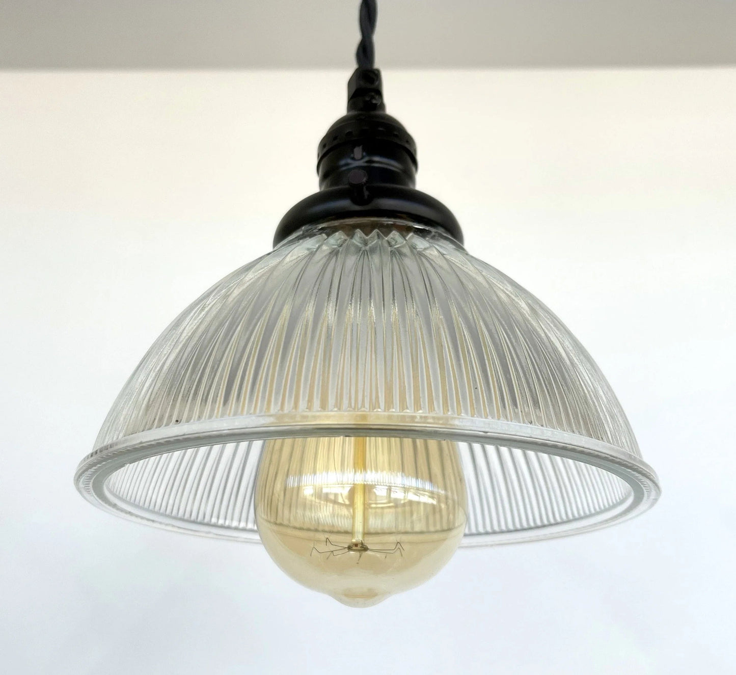 Factory Antique Glass Holophane Pendant Light