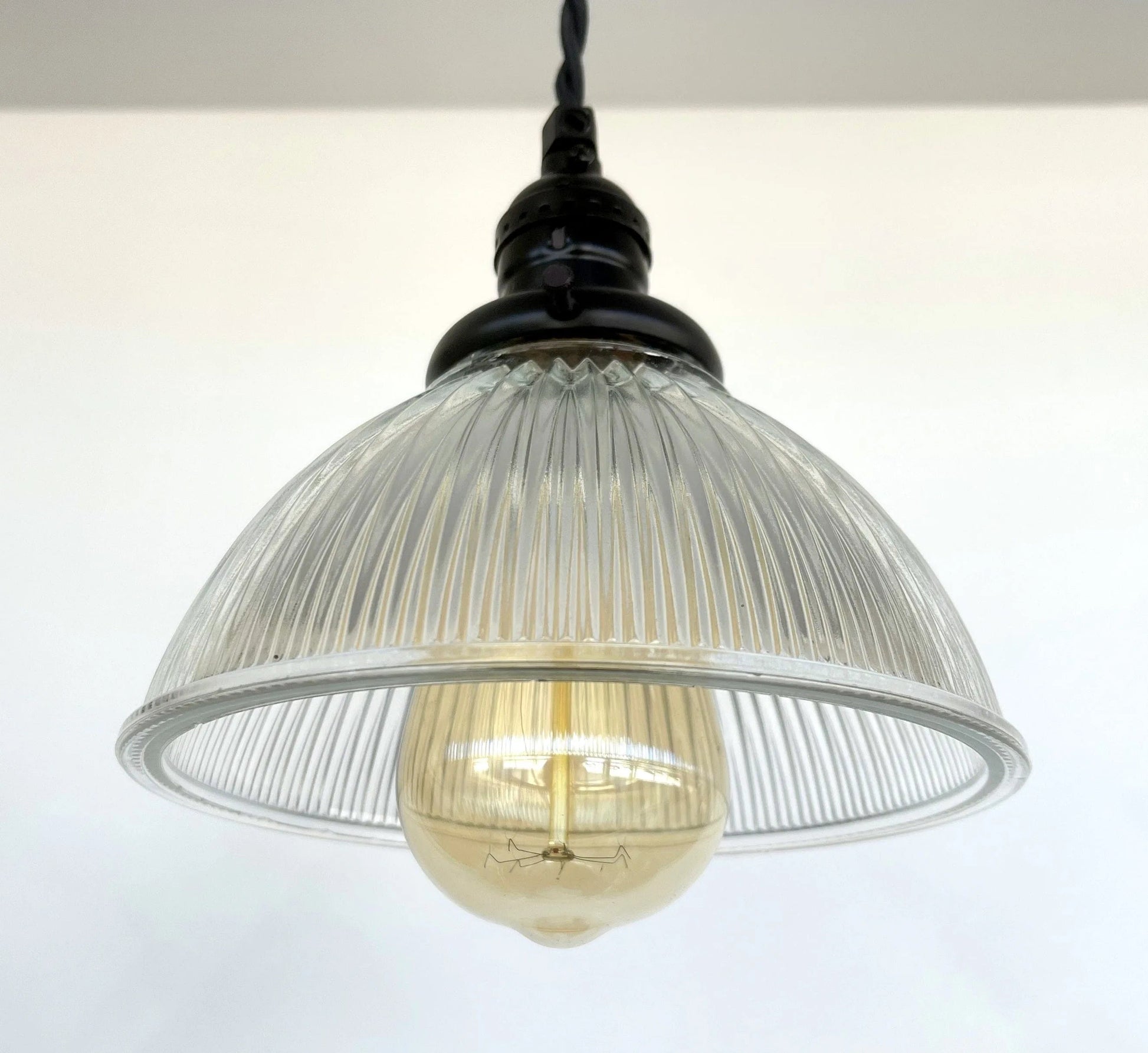 Factory Antique Glass Holophane Pendant Light