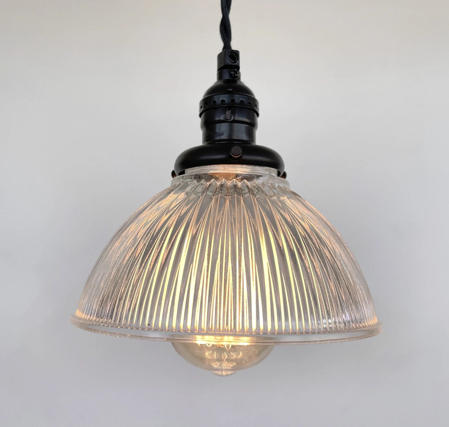 Factory Antique Glass Holophane Pendant Light