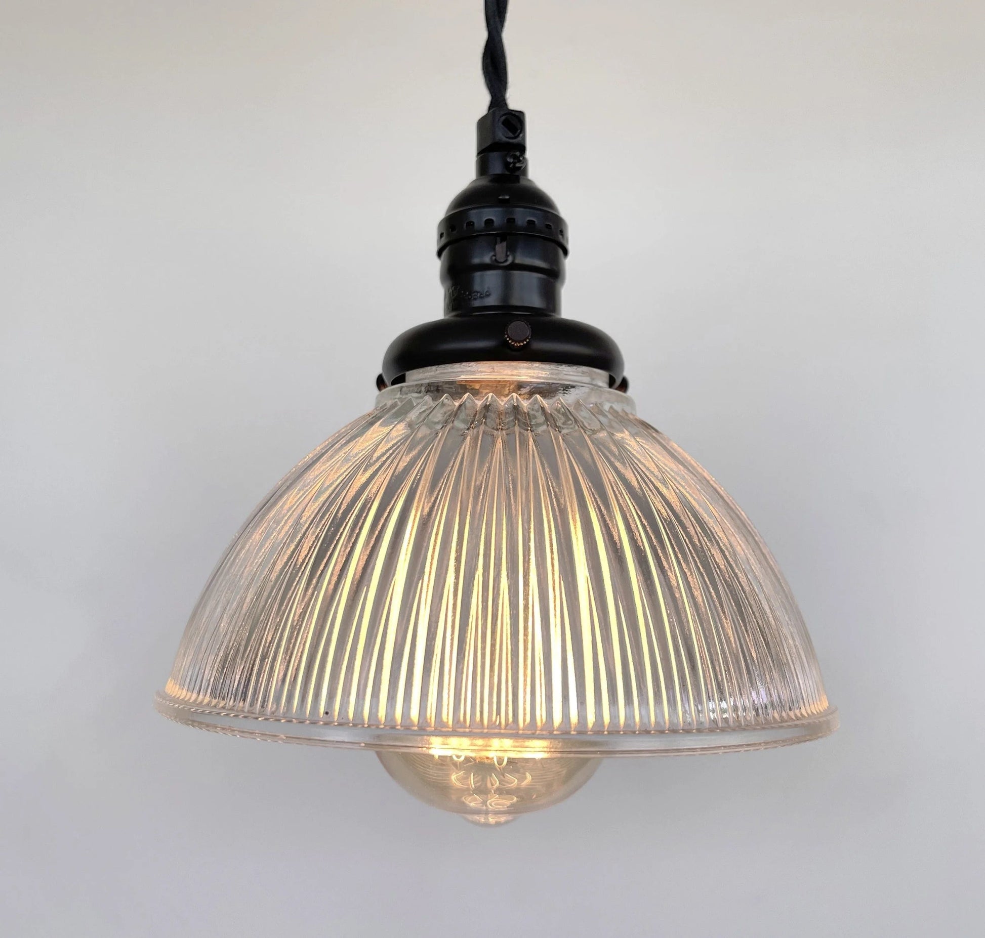 Factory Antique Glass Holophane Pendant Light