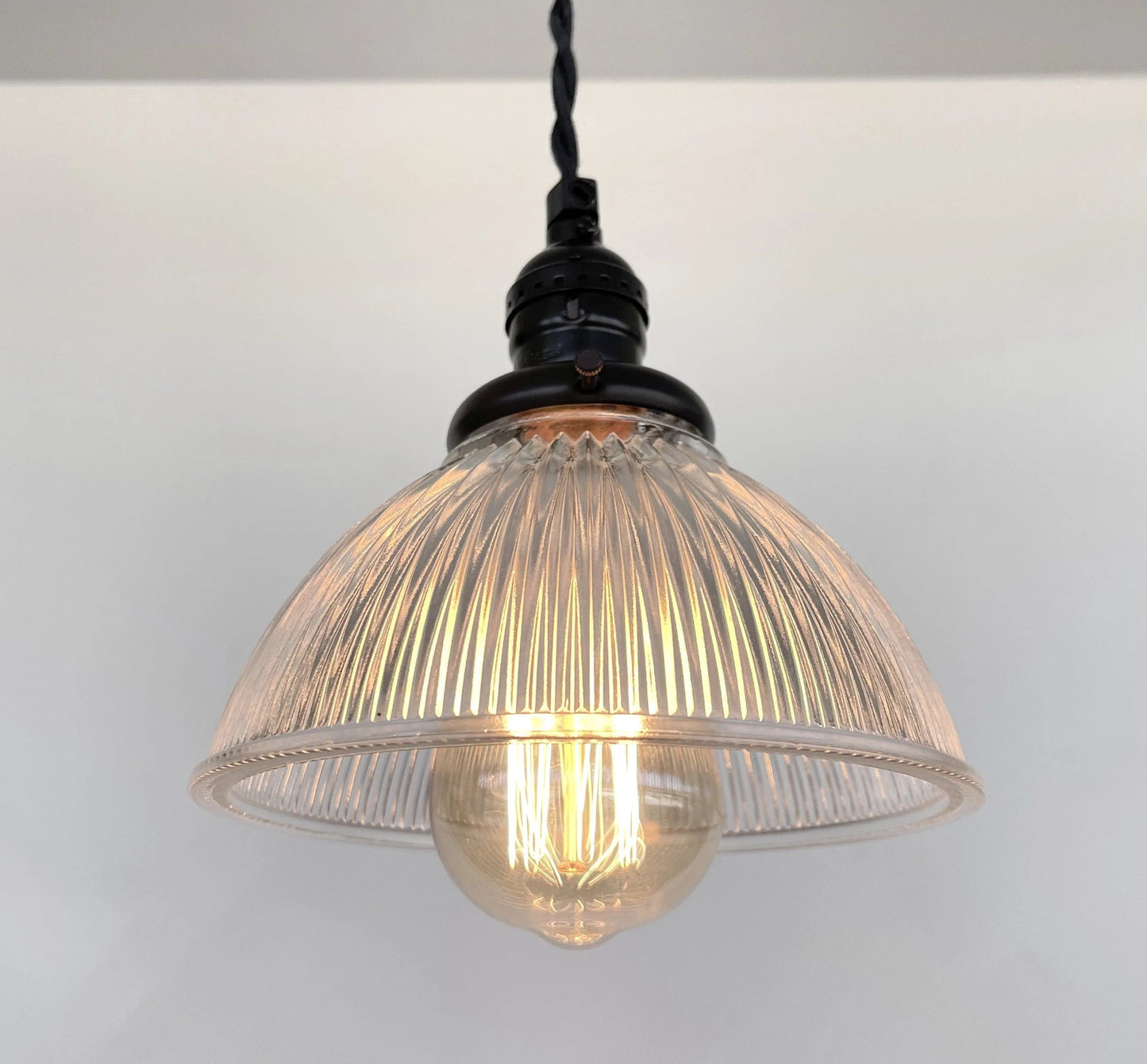 Factory Antique Glass Holophane Pendant Light
