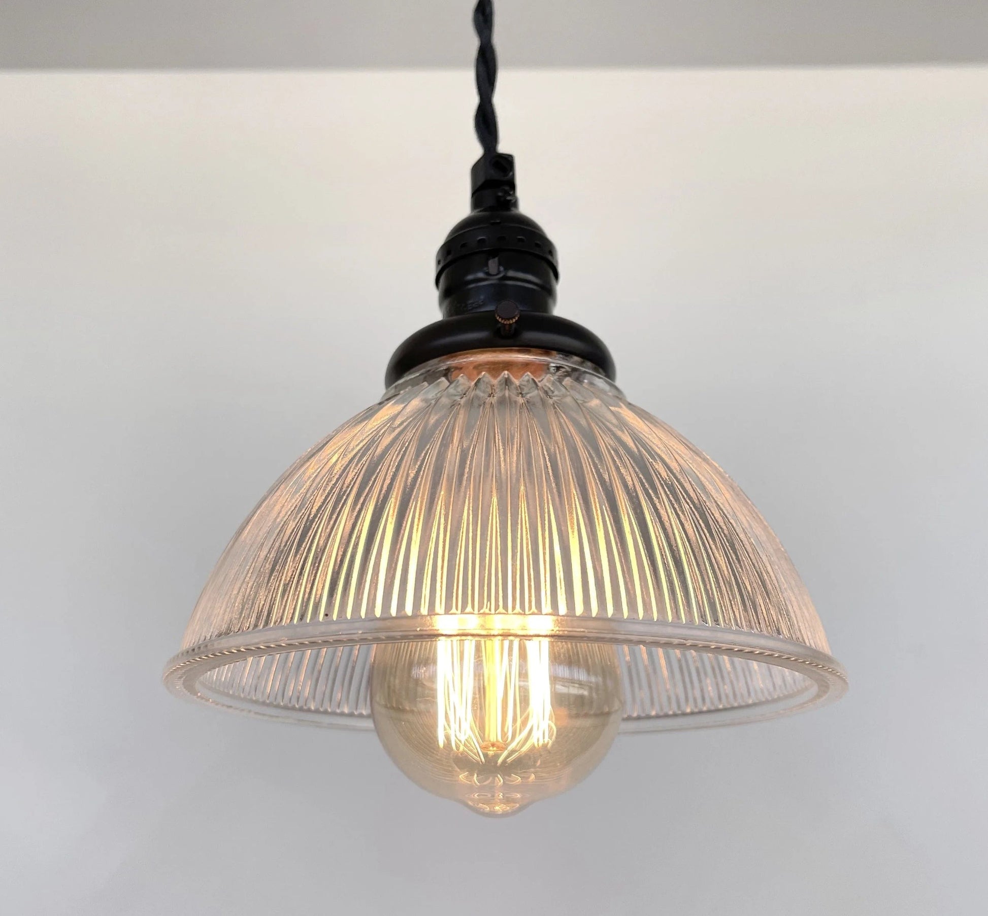 Factory Antique Glass Holophane Pendant Light