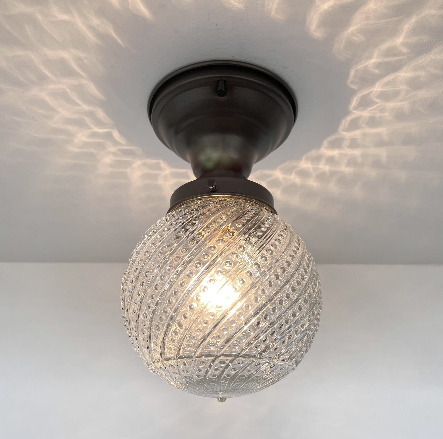 Antique Hobnail Swirl Clear Glass Light 1960's