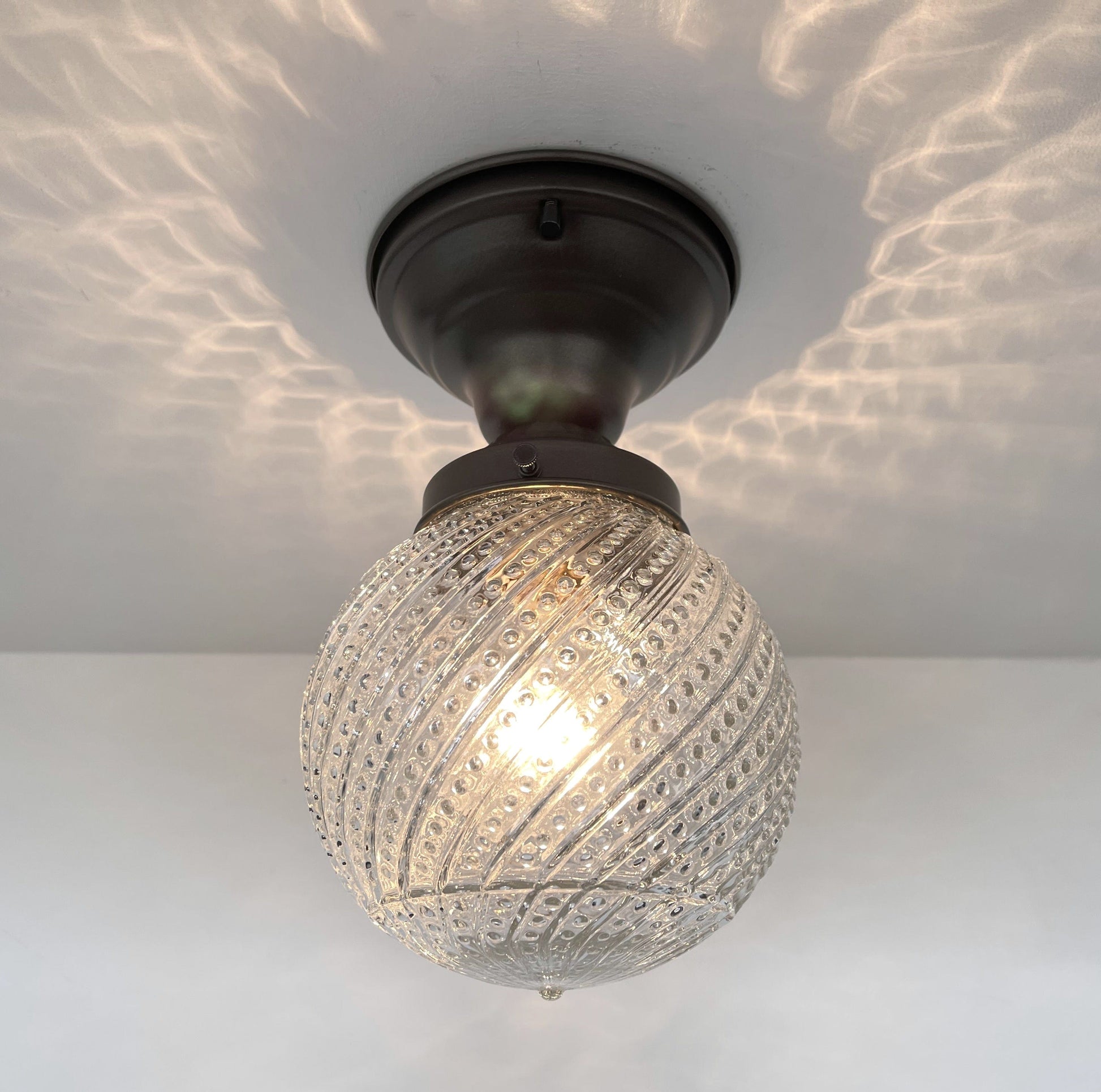 Antique Hobnail Swirl Clear Glass Light 1960's