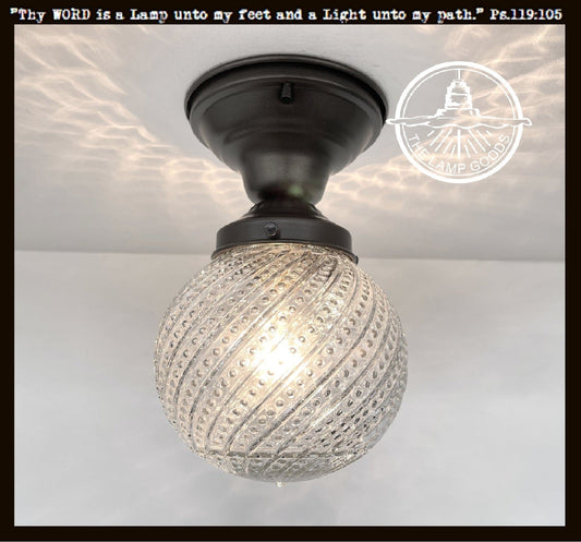 Antique Hobnail Swirl Clear Glass Light 1960's
