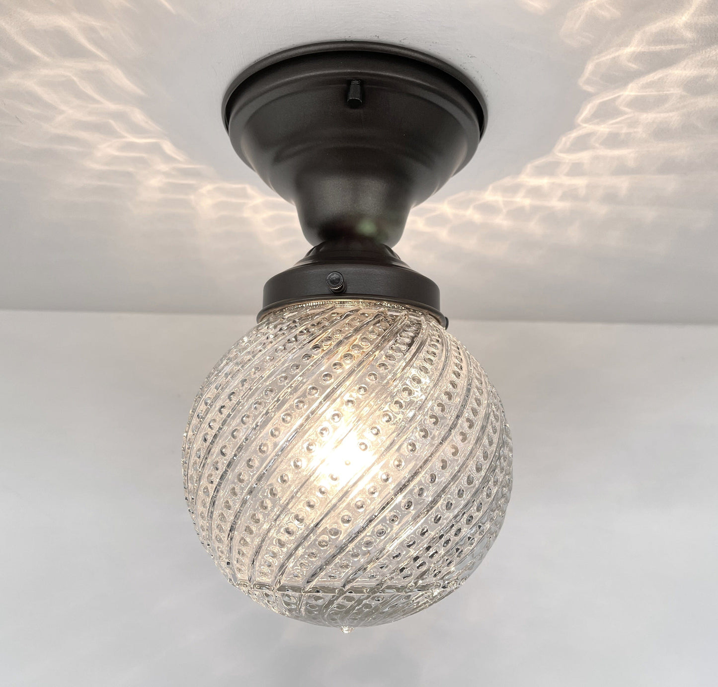 Antique Hobnail Swirl Clear Glass Light 1960's