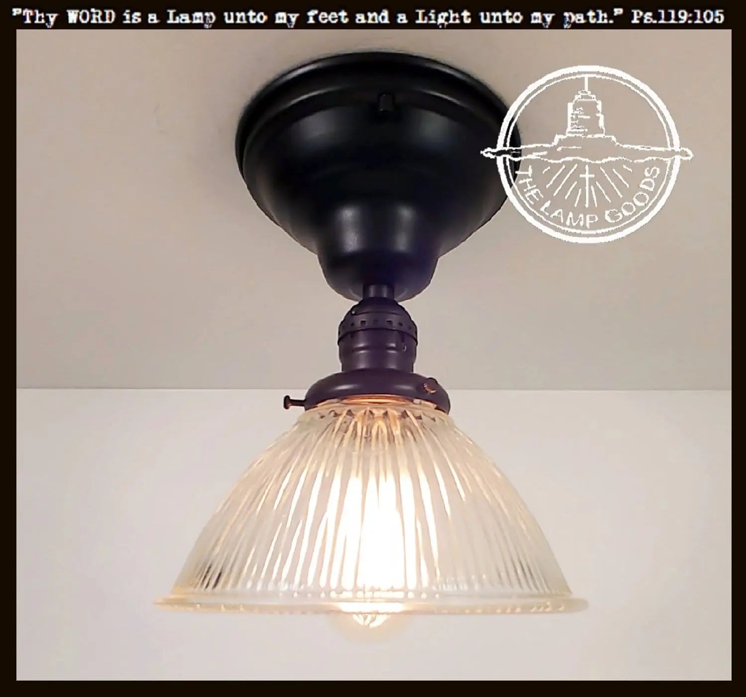 Vintage Factory Holophane Glass With Exposed Socket Light