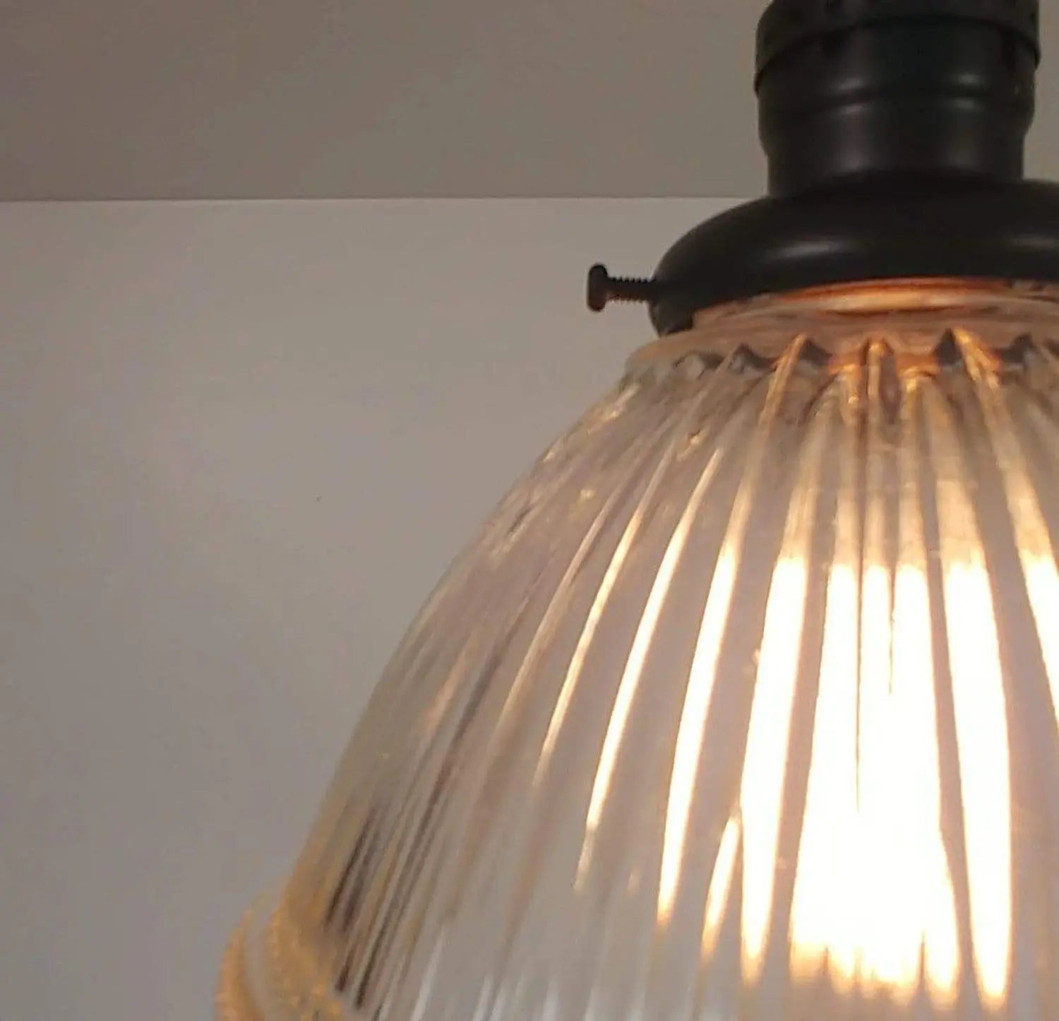 Vintage Factory Holophane Glass With Exposed Socket Light