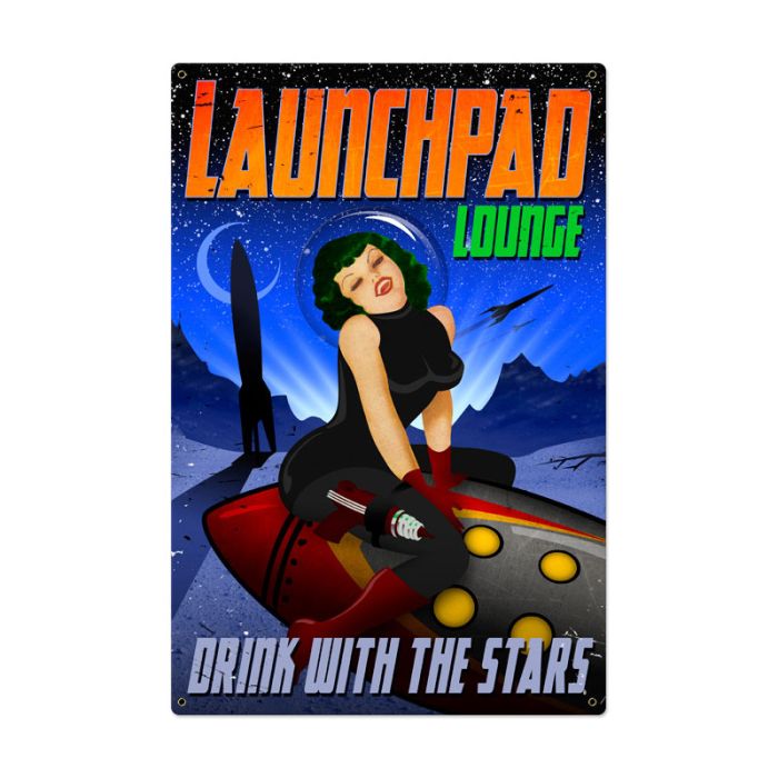 Launchpad Lounge Vintage Sign, Humor, Metal Sign, Wall Art, 24 X 36 Inches