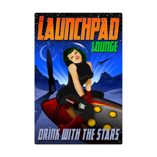 Launchpad Lounge Vintage Sign, Humor, Metal Sign, Wall Art, 24 X 36 Inches