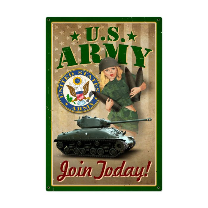 Army Pinup Vintage Sign, Military, Metal Sign, Wall Art, 24 X 36 Inches