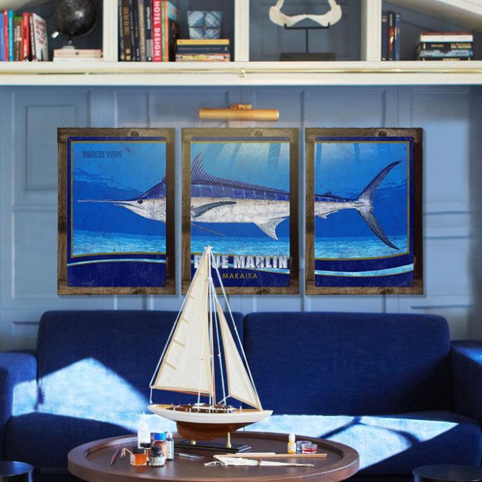 Blue Marlin, Metal Triptych, Optional Rustic Wood Frame, Sport Fishing, Wall  Art, Ocean, Nautical